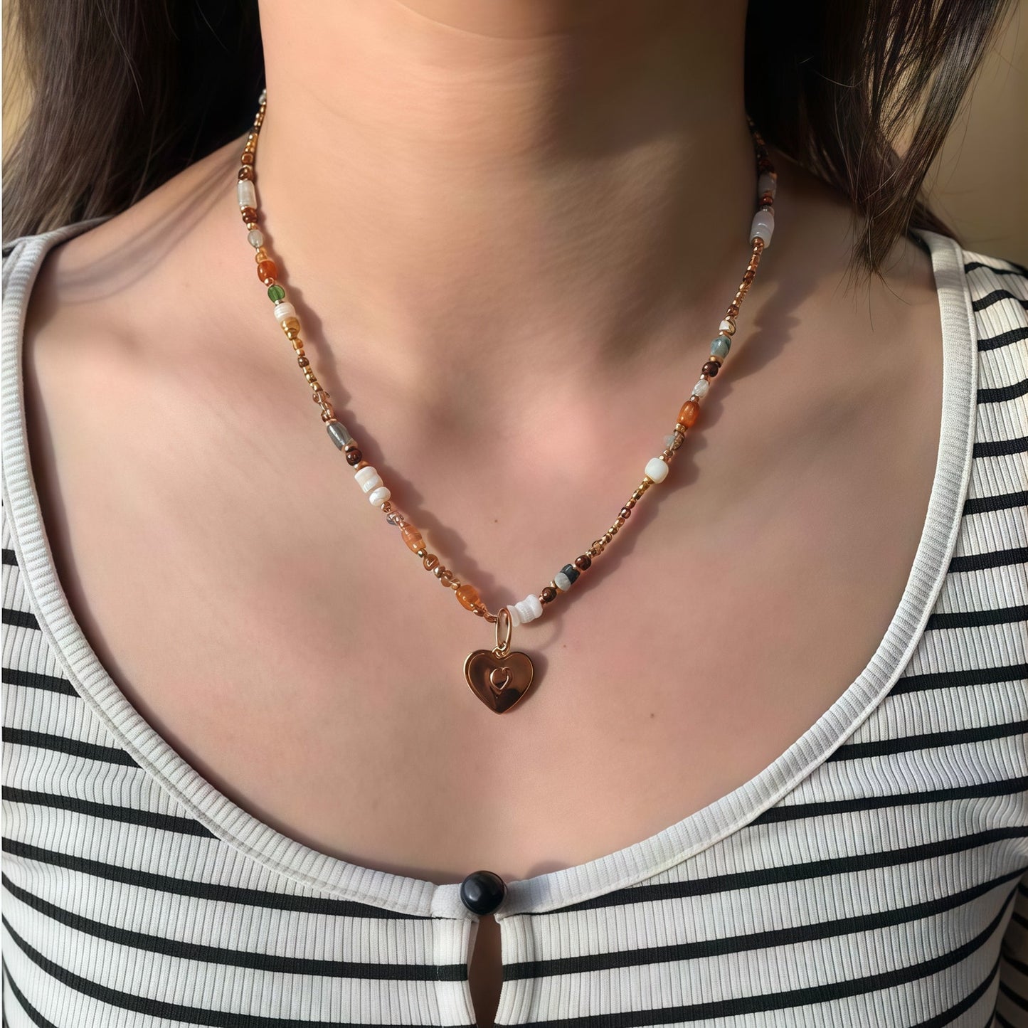 Heart Pendant Natural Stone Necklace Set
