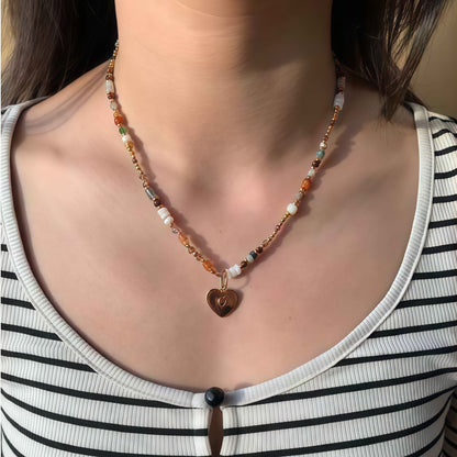 Heart Pendant Natural Stone Necklace Set