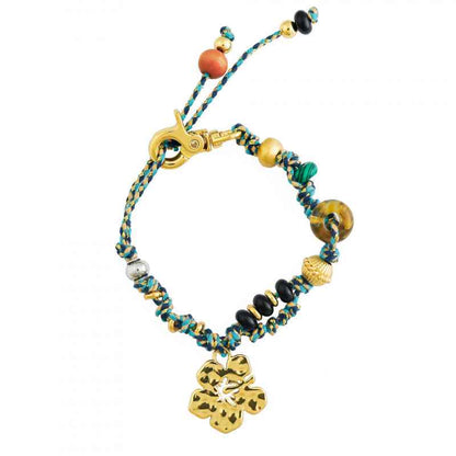 سوار سحر زهرة الكركديه مصنوع يدويًا - حبل بوهو مضفر من الخرز، قابل للتعديل، متوفر بخيارات ذهبية وفضية 