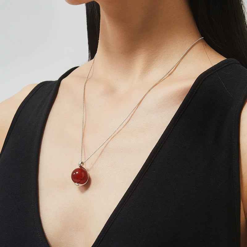 Red Agate Sphere Pendant Necklace - Crystalory