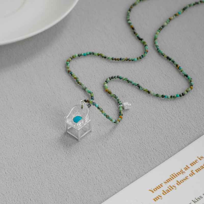 Turquoise Beaded Chair Pendant Necklace - Crystalory