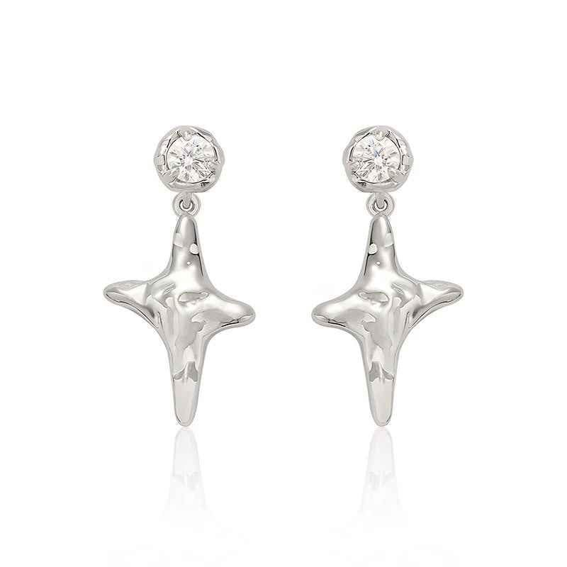 Silver Star Stud Earrings - Crystalory