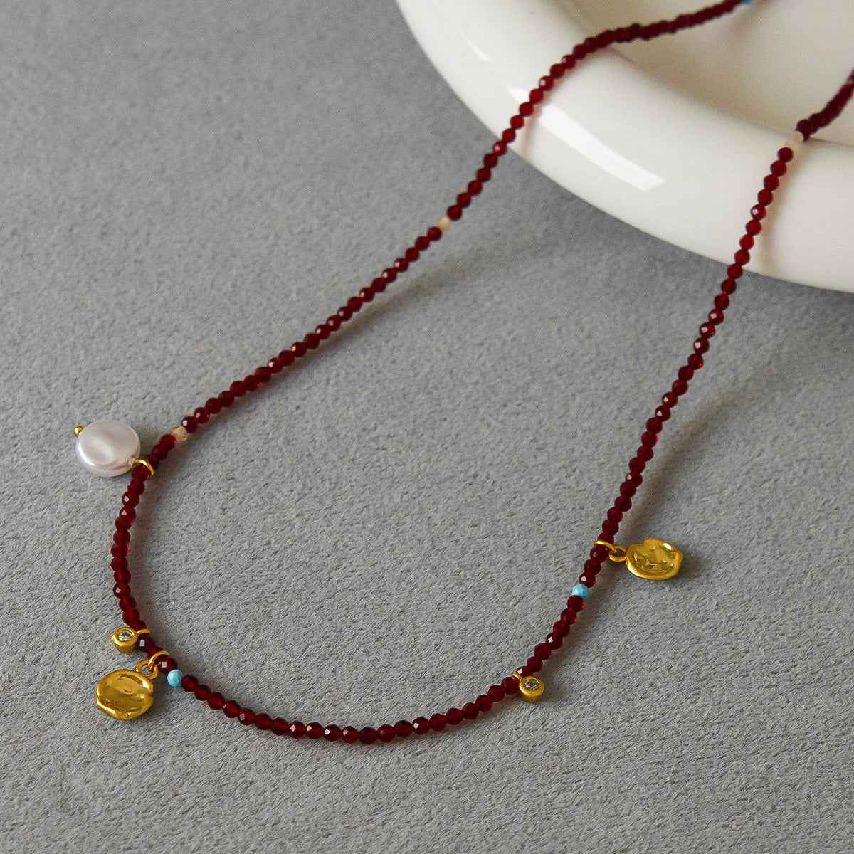 Korean Minimalist Wine Red Beaded Necklace - Crystalory