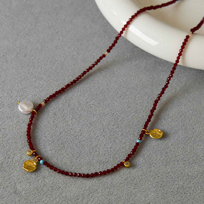 Korean Minimalist Wine Red Beaded Necklace - Crystalory
