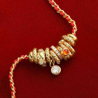 سوار حبل أحمر محظوظ مع عملات ذهبية - سوار سحر سنة الأفعى الأبراج للنساء