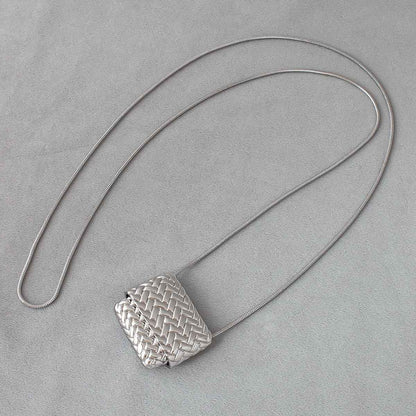 Silver Woven Bag Pendant Necklace - Crystalory