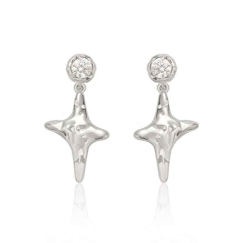 Silver Star Stud Earrings - Crystalory