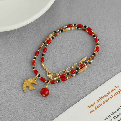 Red Agate Bird Pendant Necklace - Crystalory