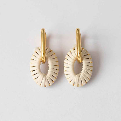 Leather Oval Drop Earrings - Crystalory