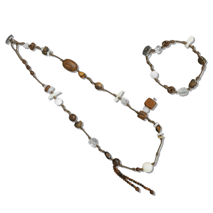 Handmade Wooden Bead Necklace & Bracelet Set - Crystalory