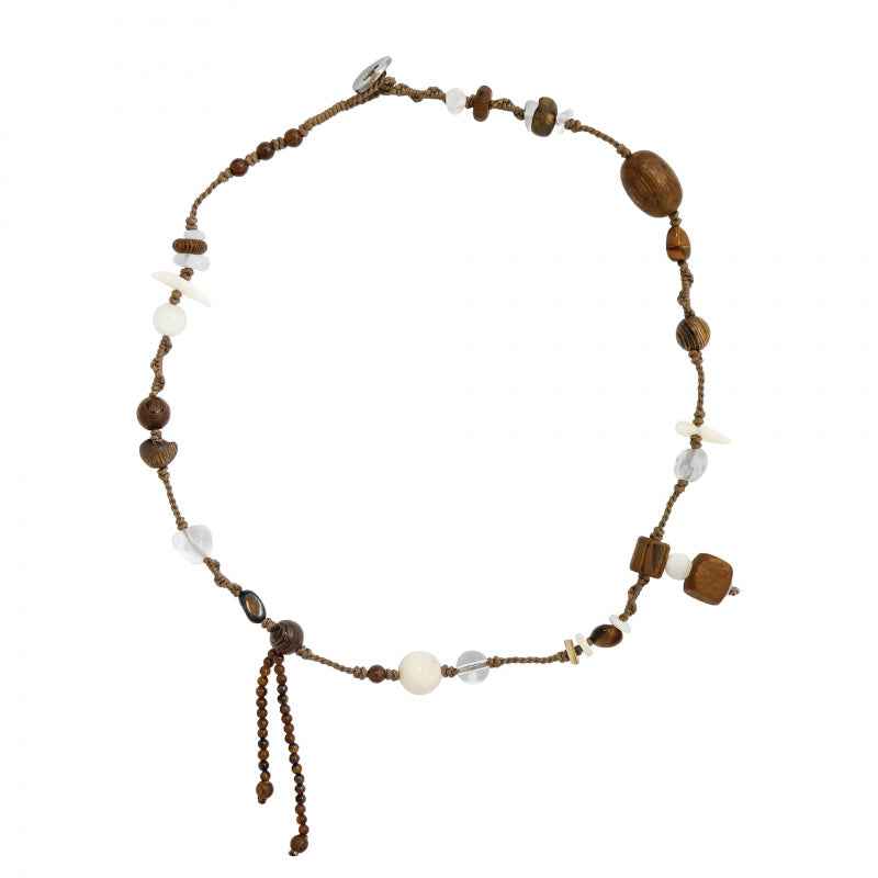 Handmade Wooden Bead Necklace & Bracelet Set - Crystalory