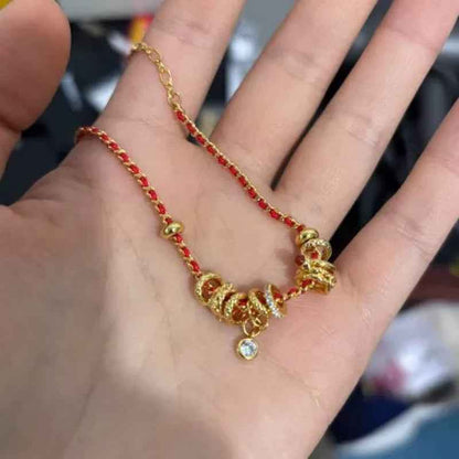 سوار حبل أحمر محظوظ مع عملات ذهبية - سوار سحر سنة الأفعى الأبراج للنساء