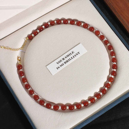 Red Agate Pearl Necklace - Crystalory