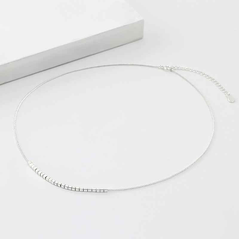 Minimalist Silver Cube Choker Necklace - Crystalory