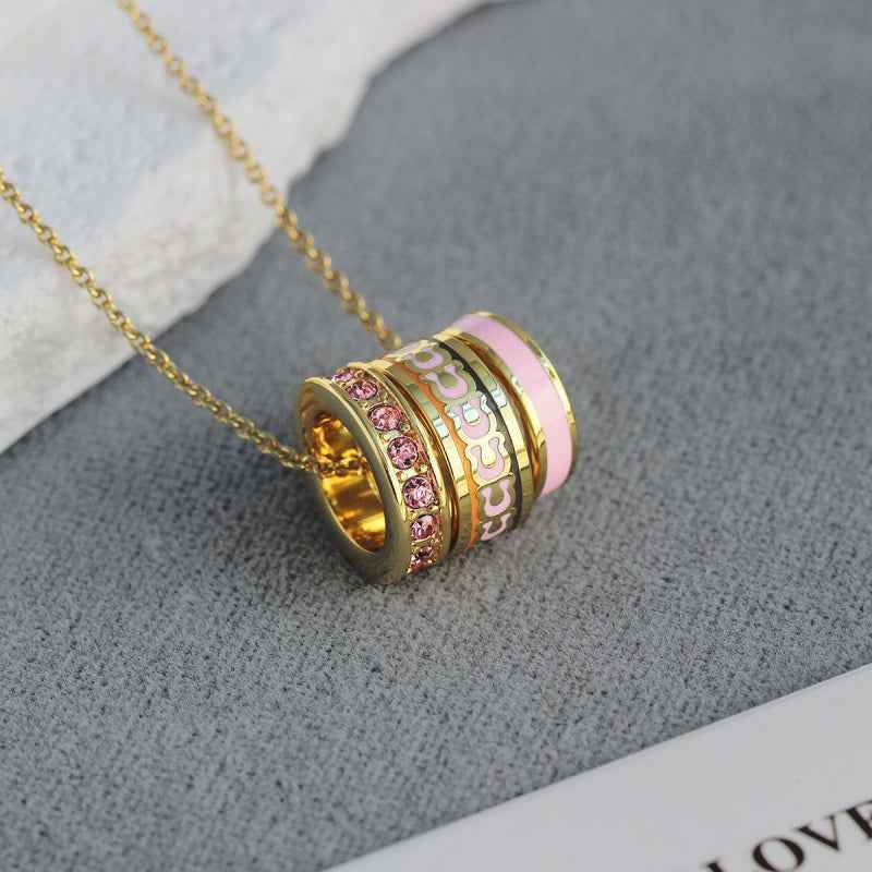 Tricolor Enamel Ring Necklace - Crystalory