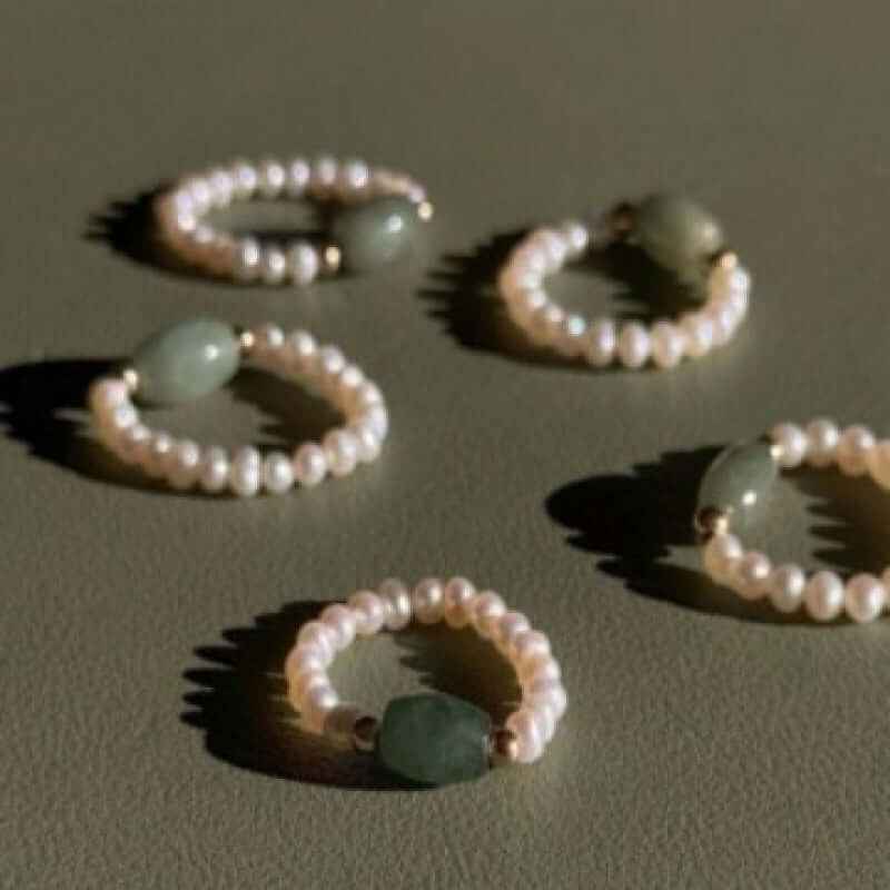 Elegant Jade & Freshwater Pearl Ring - Crystalory