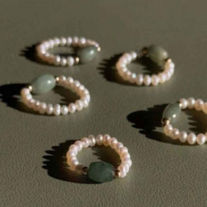 Elegant Jade & Freshwater Pearl Ring - Crystalory