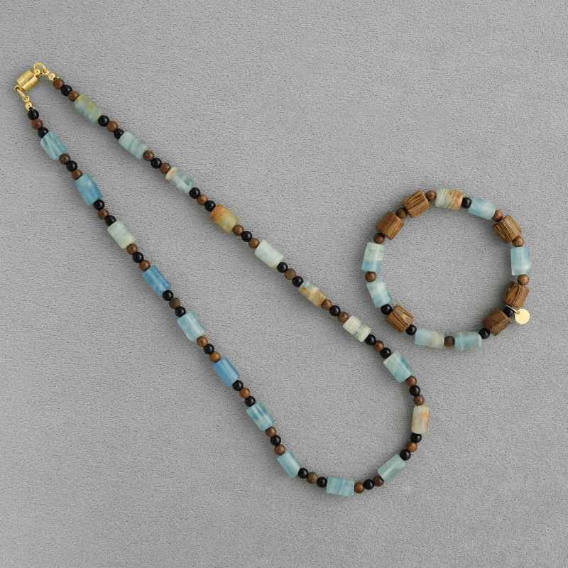 Mist Cloud Beaded Necklace & Bracelet Set - Crystalory