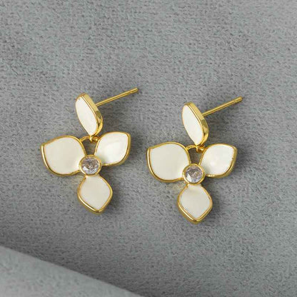 White Enamel Flower Earrings - Crystalory