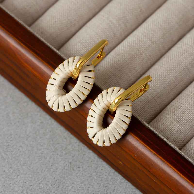 Leather Oval Drop Earrings - Crystalory