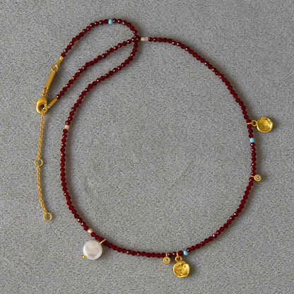 Korean Minimalist Wine Red Beaded Necklace - Crystalory