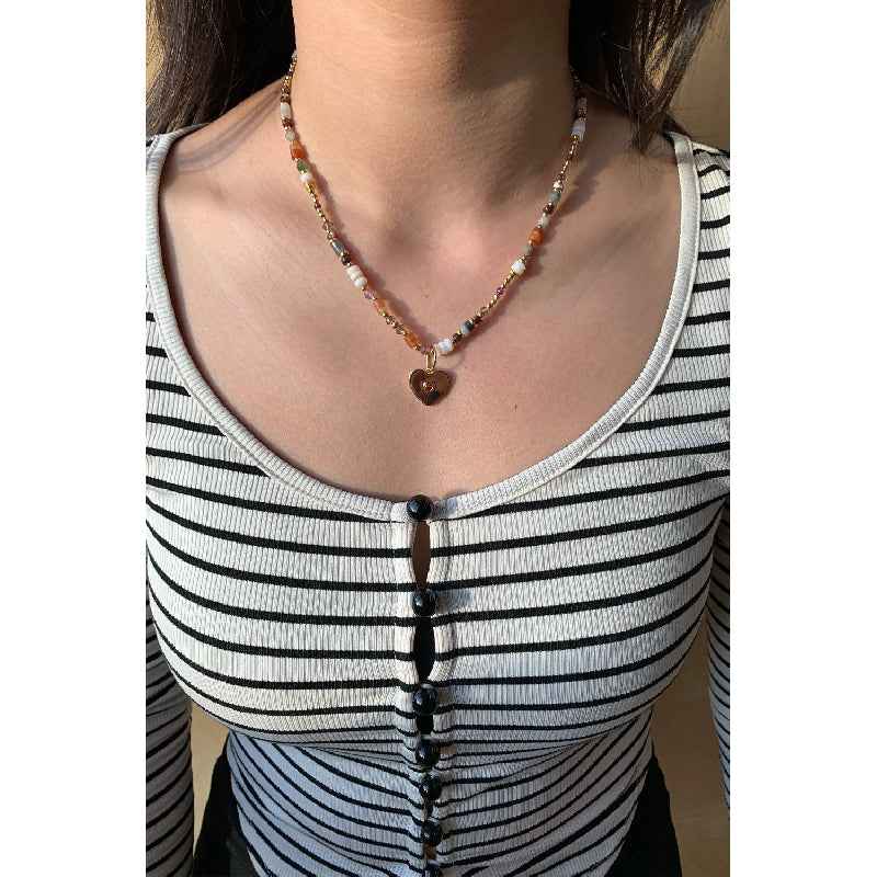 Heart Pendant Natural Stone Necklace Set - Crystalory