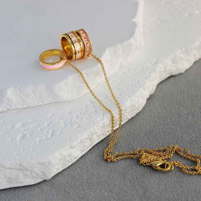 Tricolor Enamel Ring Necklace - Crystalory