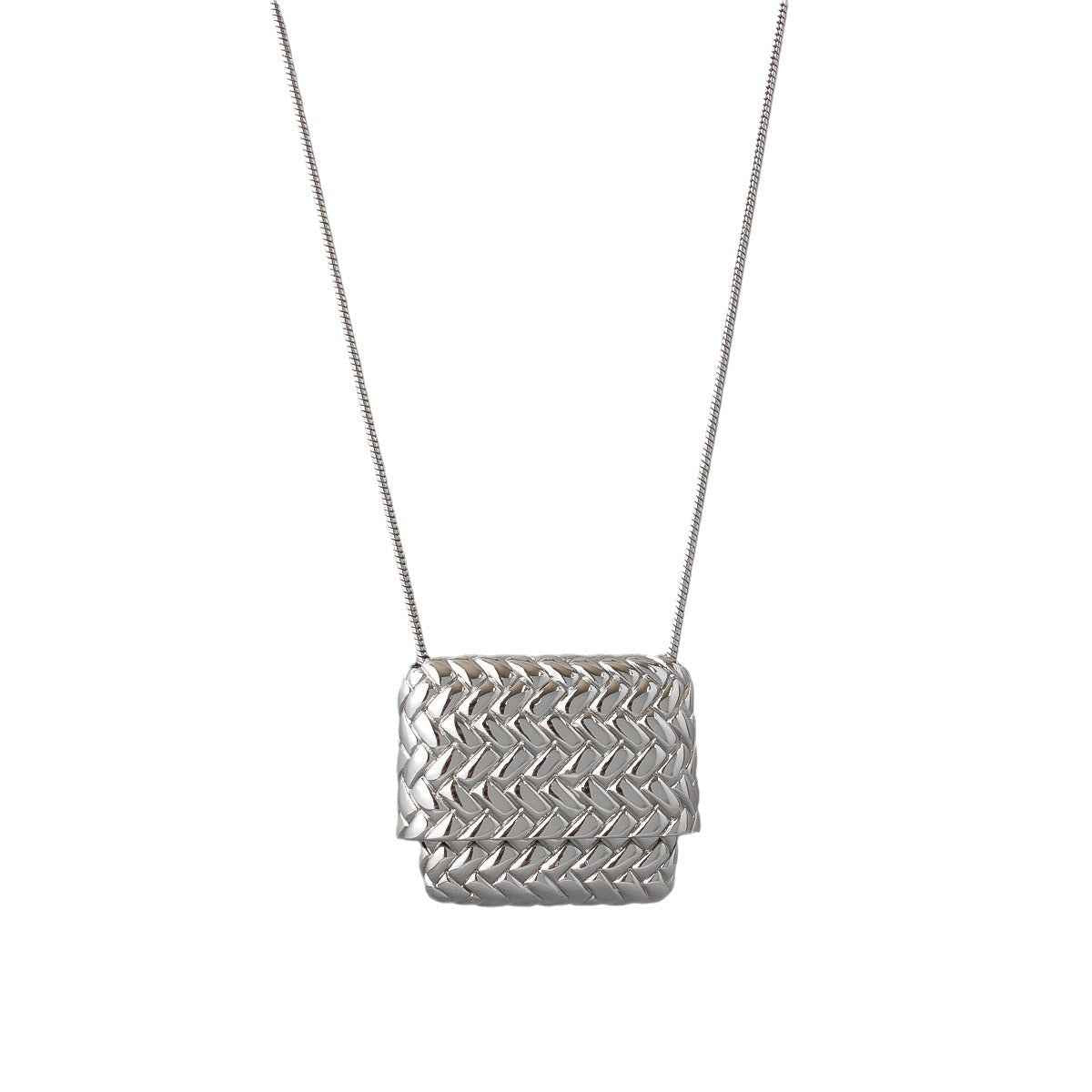 Silver Woven Bag Pendant Necklace - Crystalory