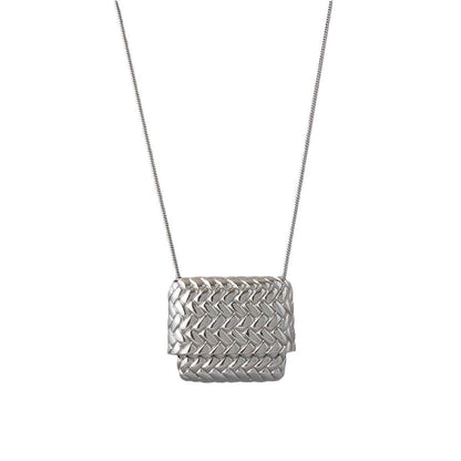 Silver Woven Bag Pendant Necklace - Crystalory