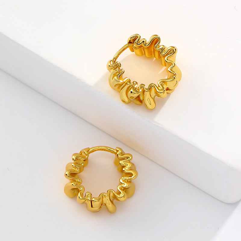 Gold Irregular Pleated Earrings - Crystalory