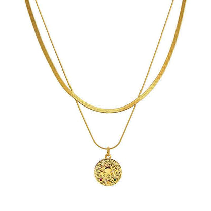 Evil Eye Double Snake Chain Necklace - Crystalory