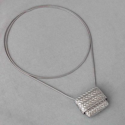 Silver Woven Bag Pendant Necklace - Crystalory