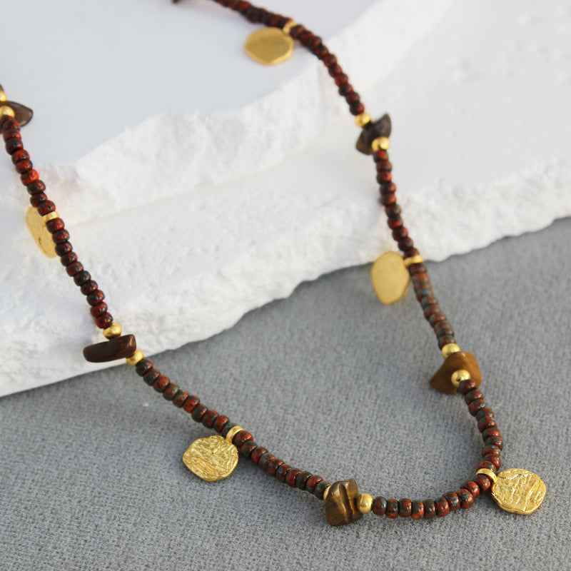 Red Beaded Texture Pendant Necklace - Crystalory