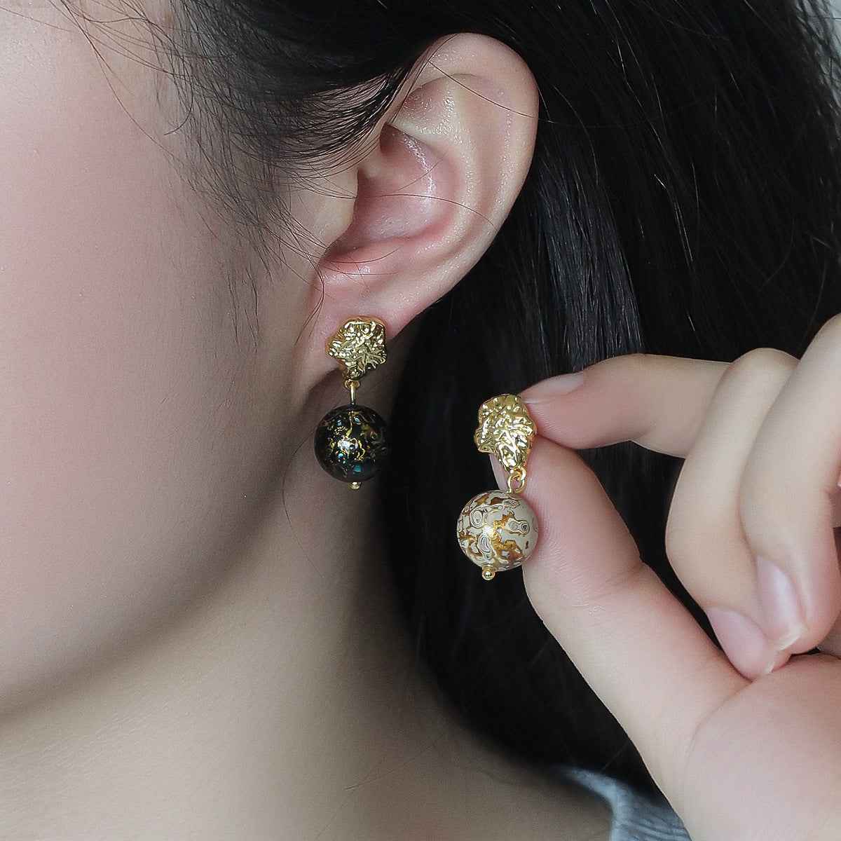 Asymmetric Lacquer Pearl Earrings - Crystalory