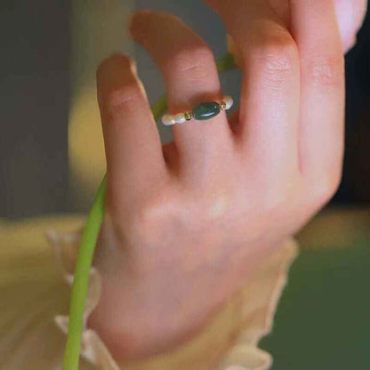 Elegant Jade & Freshwater Pearl Ring - Crystalory