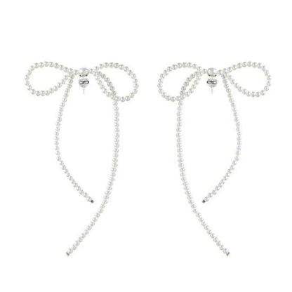Elegant Bow Pearl Earrings with Tassel - Crystalory