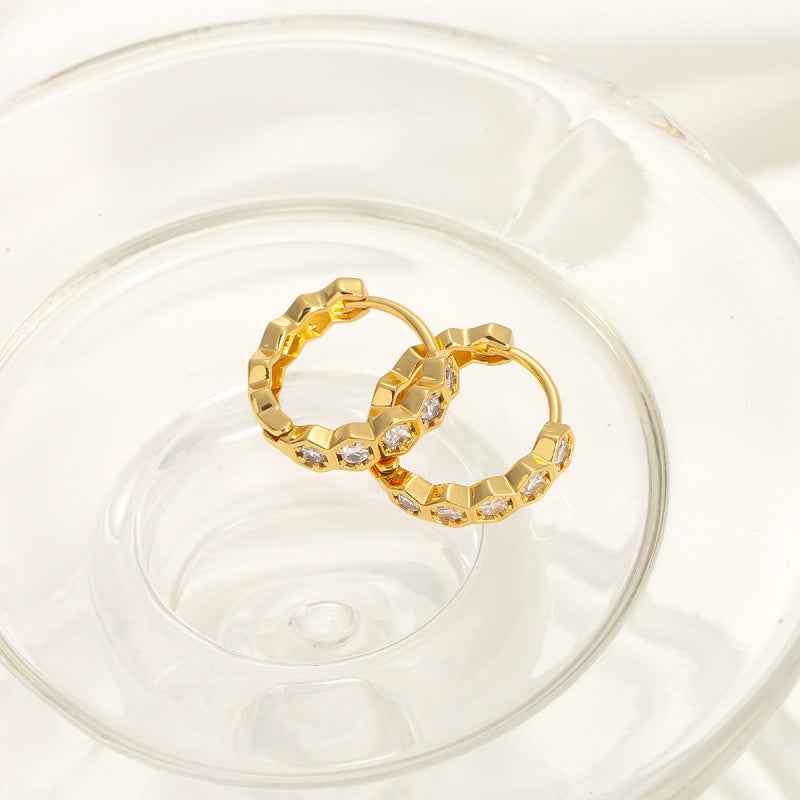 Hexagon Zircon Hoop Earrings - Crystalory