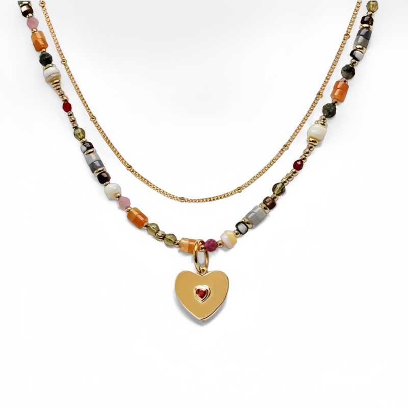 Heart Pendant Natural Stone Necklace Set - Crystalory
