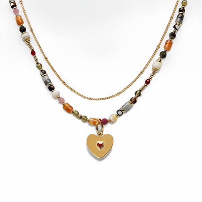 Heart Pendant Natural Stone Necklace Set - Crystalory