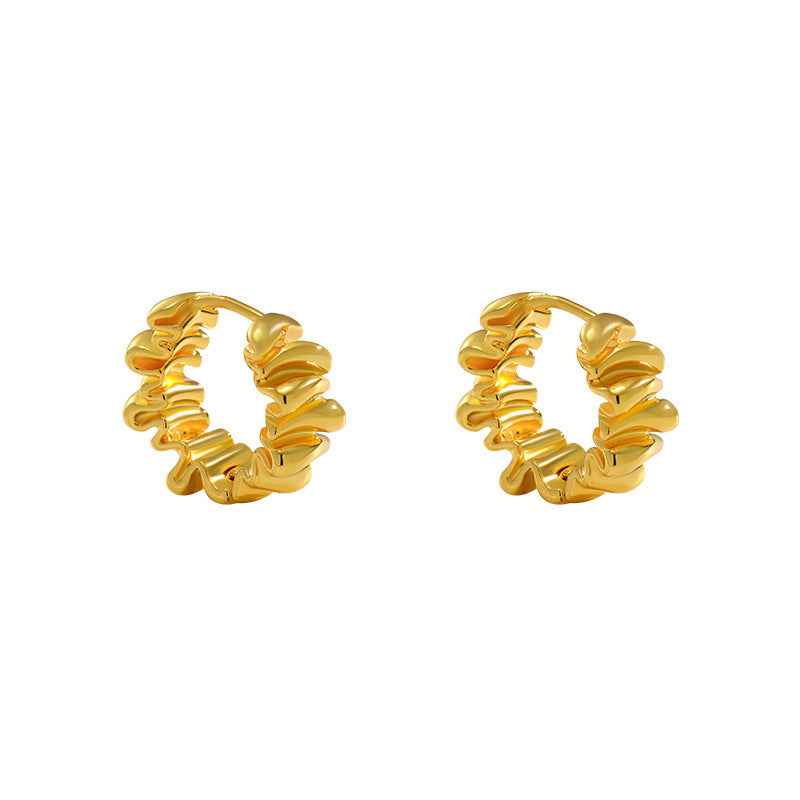 Gold Irregular Pleated Earrings - Crystalory