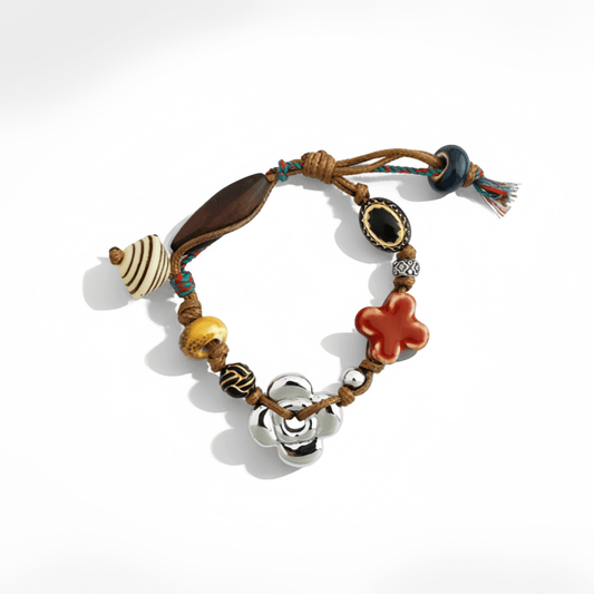 Bohemian Ceramic Flower Bracelet: Tibetan - Crystalory