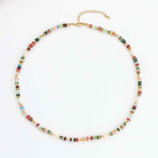 Boho Color Stone & Pearl Beaded Necklace - Crystalory