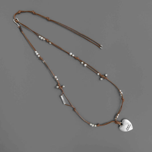 Boho Heart Pendant Knotted Bead Necklace - Crystalory