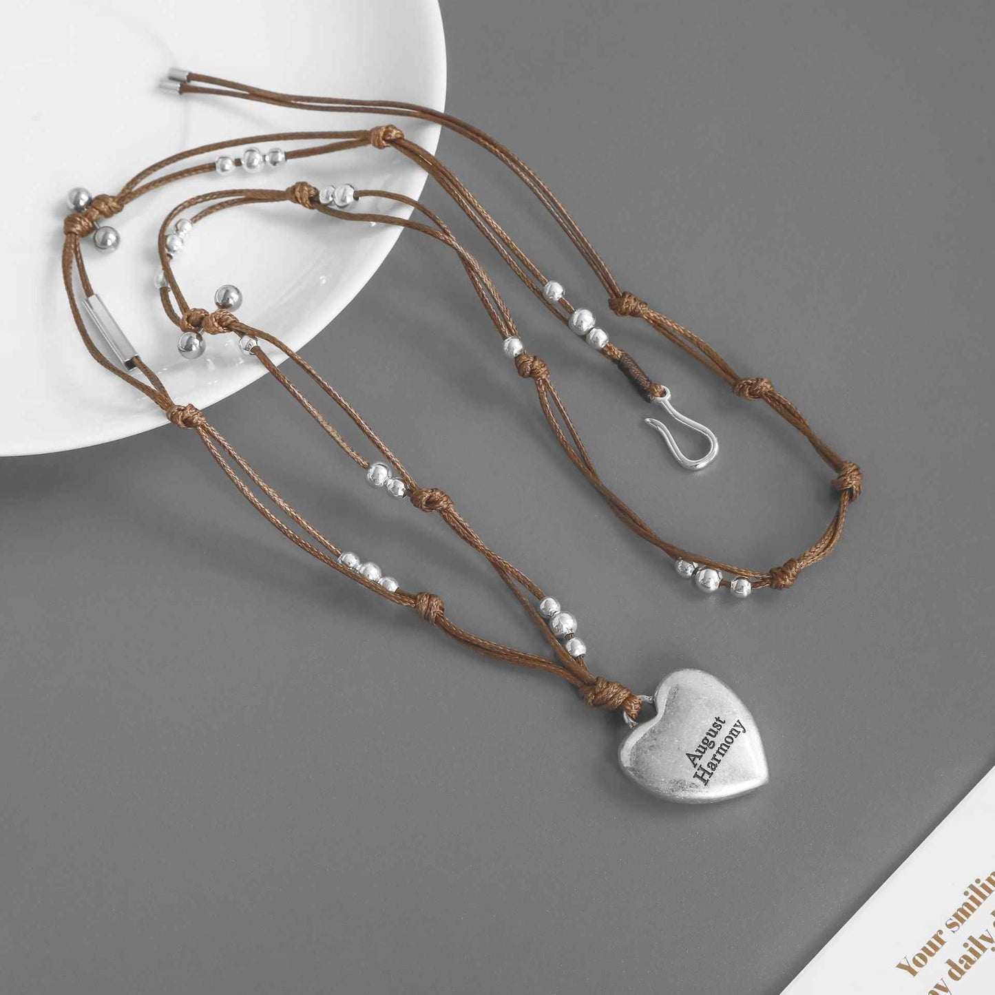 Boho Heart Pendant Knotted Bead Necklace - Crystalory