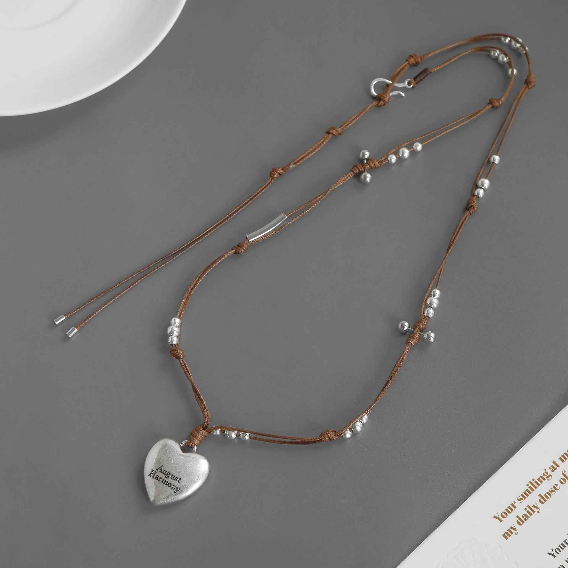 Boho Heart Pendant Knotted Bead Necklace - Crystalory