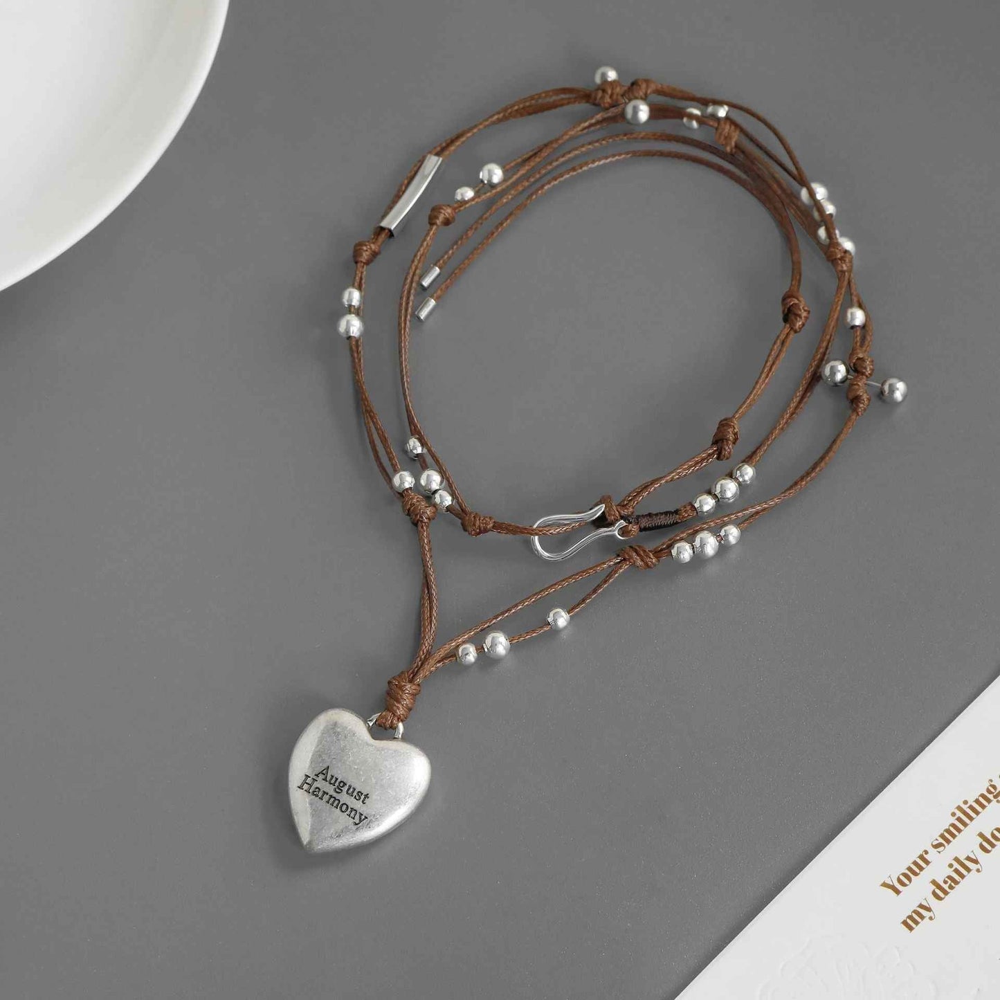 Boho Heart Pendant Knotted Bead Necklace - Crystalory