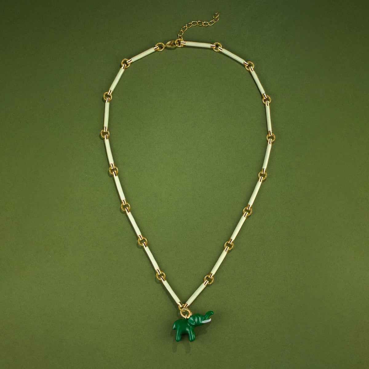 French Style Green Elephant Necklace - Crystalory