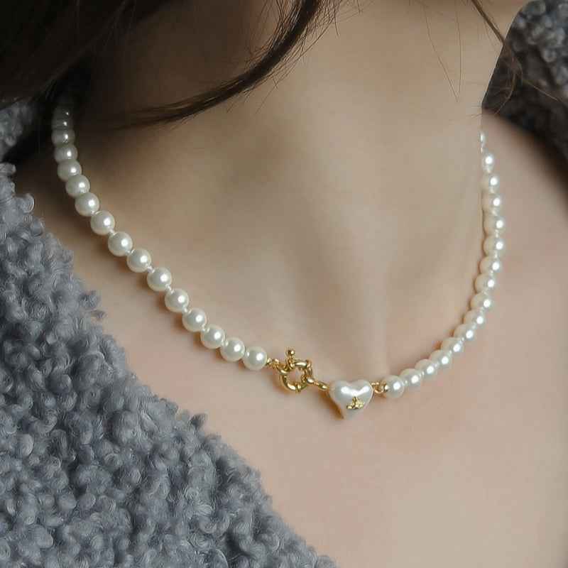 Heart Pearl Choker Necklace - Crystalory