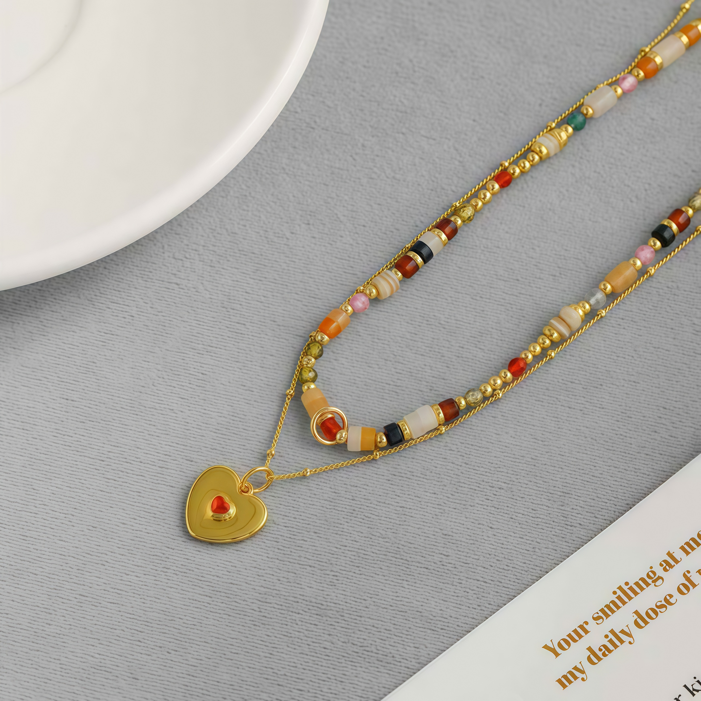 Heart Pendant Natural Stone Necklace Set