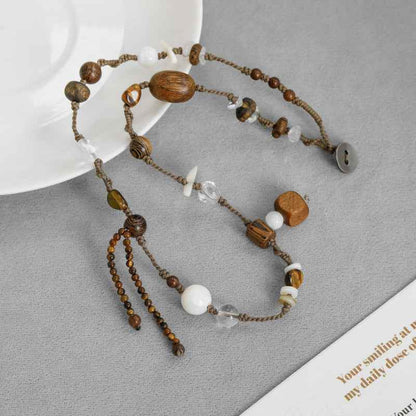 Handmade Wooden Bead Necklace & Bracelet Set - Crystalory